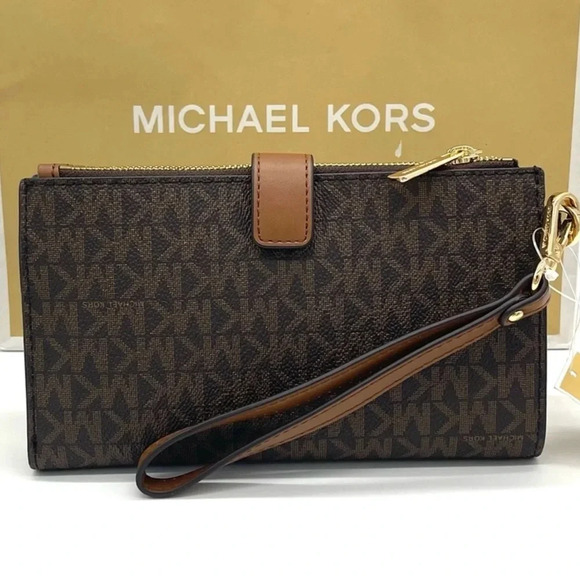 Michael Kors Large Double Zip Wallet Wristlet Brown - Picture 4 of 7